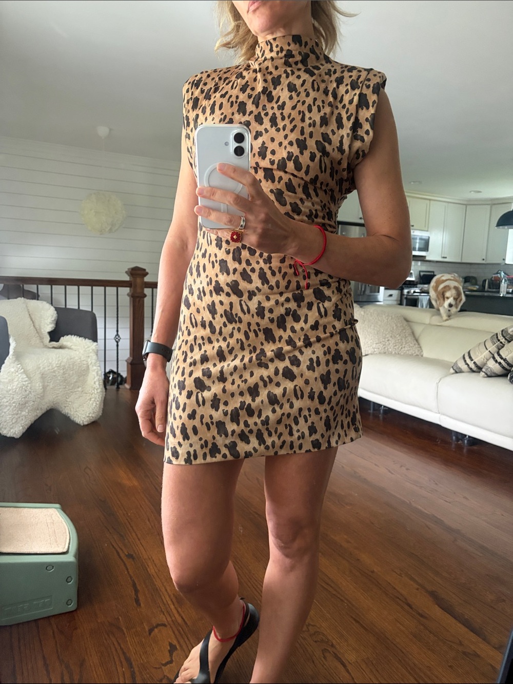 Zara Leopard-Print Mini Dress - Beige/Tan